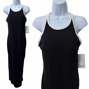 Athleta Signature Rib Athleisure Maxi Dress Size M Black Slimming Leisure NWT